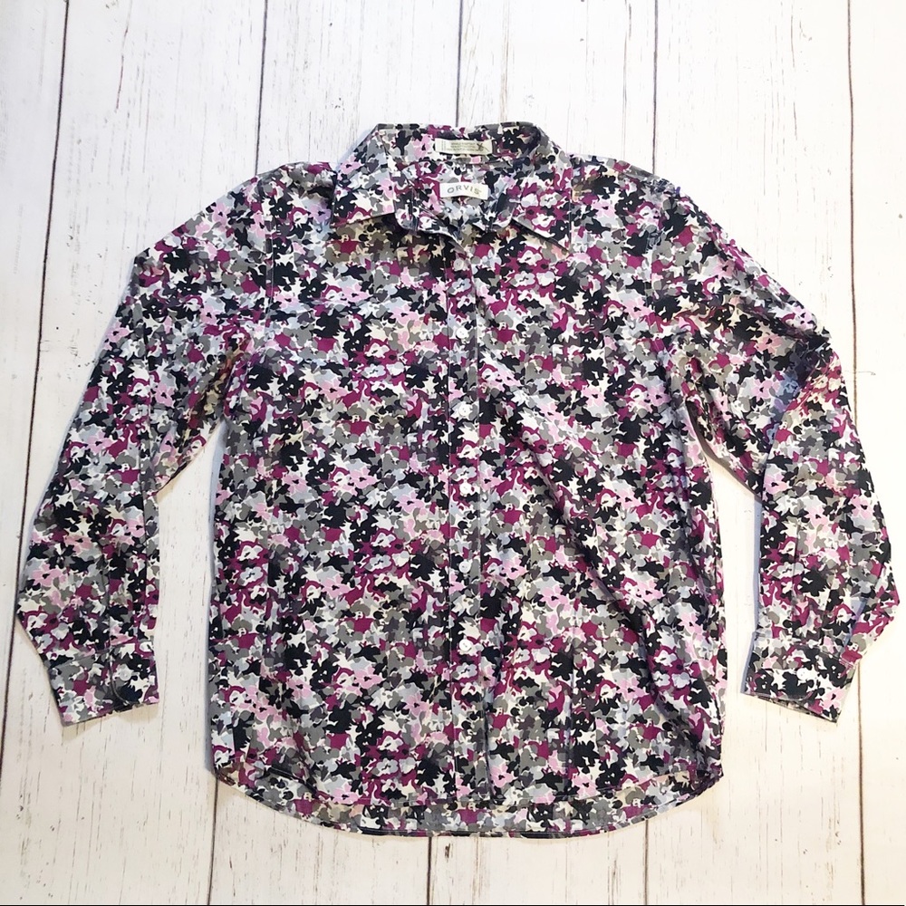 Orvis pink/purple black white long sleeve button up button down shirt women’s 12